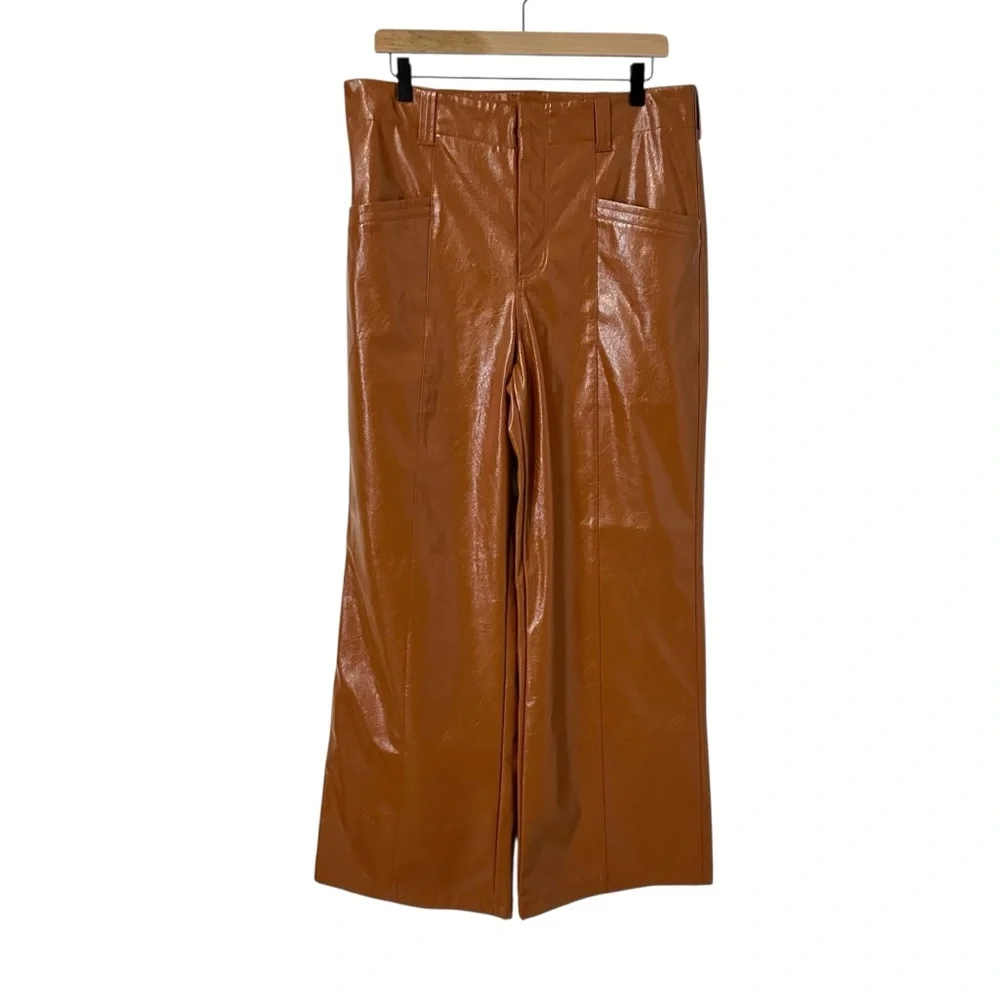 Free People Wide Leg Leather Pants Star Crossed Lovers Earthy Boho Neutral 12 - Picture 5 of 13